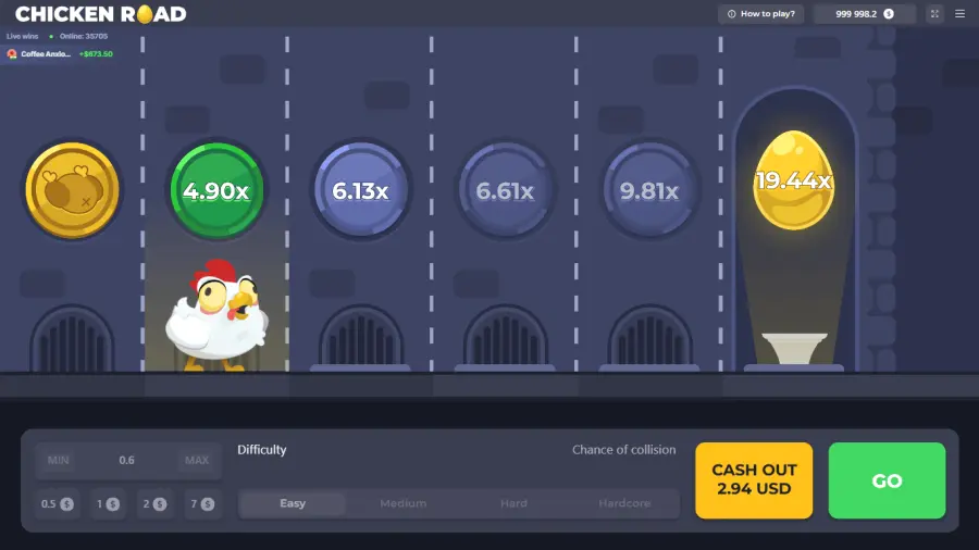 Chicken Road InOut Games &mdash; crash lineare RTP 98% cap 20.000x su Excitewin